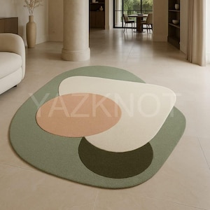 Kidney shape irregular rug black green rug premium quality newzealand wool rug handmade designer area rug for living room bedroom lounge hal