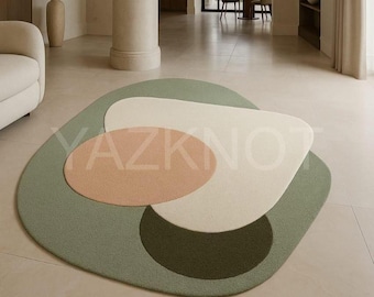 Irregular Shape Wool Rug: Handtufted Modern Area Carpet for Living Room
