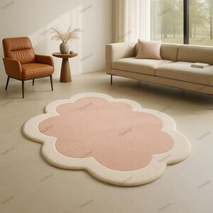 Dreamy Fluff Rose Hand-Tufted Wool Rug Cloud Shape Soft Pink Color 3x5 Handmade irregular shape custom area rug for funky home decor