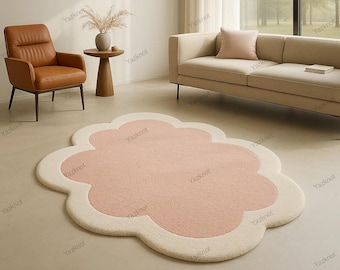 Tappeto floreale in lana trapuntato a mano, tappeto floreale rosa pastello, decorazione per la cameretta dei bambini.
