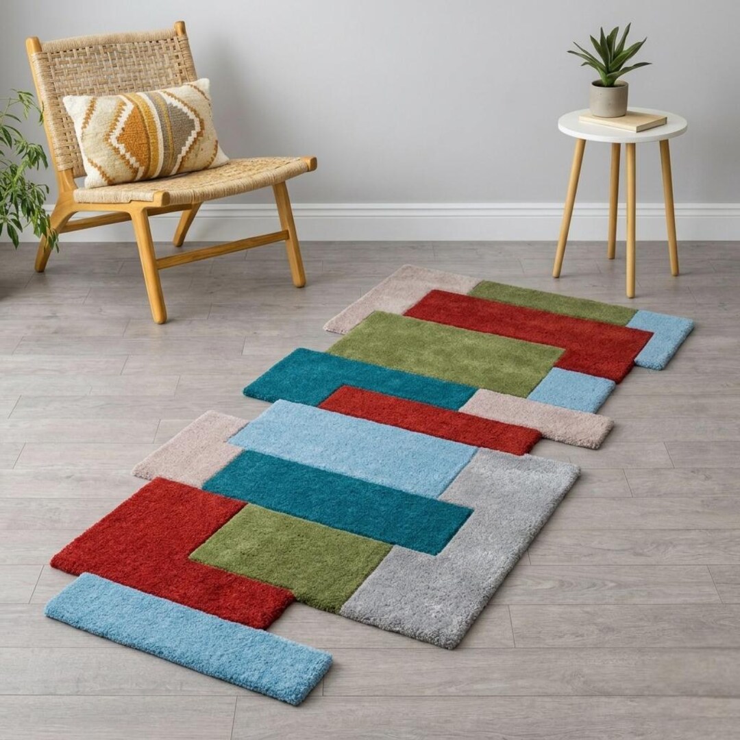 Hand Tufted Colorblock Wool Rug | Modern Abstract Runner Rug | Living ...