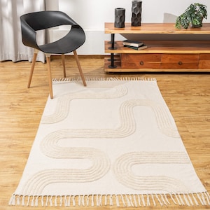 Chic Comfort - Hand Tufted Cotton Area Rug, Ivory/Off-White, Modern Runner
