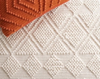 Whispering Chevron - Handwoven Wool Area Rug, Ivory/Off-White, Chevron