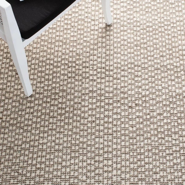 EarthTone Rhythm - Handwoven Wool Area Rug, Ivory/Off-White & Brown, Ribbed Stripes