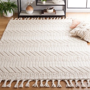 Whispering Textures - Handwoven Chunky Wool Area Rug, Ivory/Off-White, Stripes