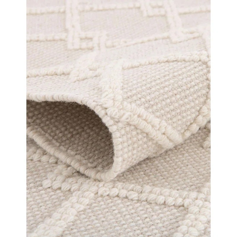 Ethereal Symmetry - Handwoven Wool Area Rug, Ivory/off-white, Geometric ...