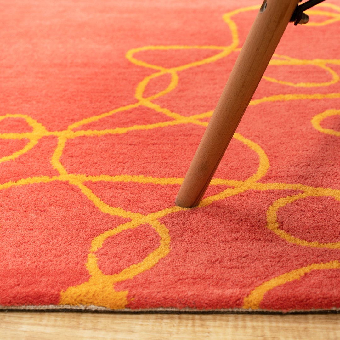 Hand Tufted Wool Area Rug Modern Red & Yellow Etsy