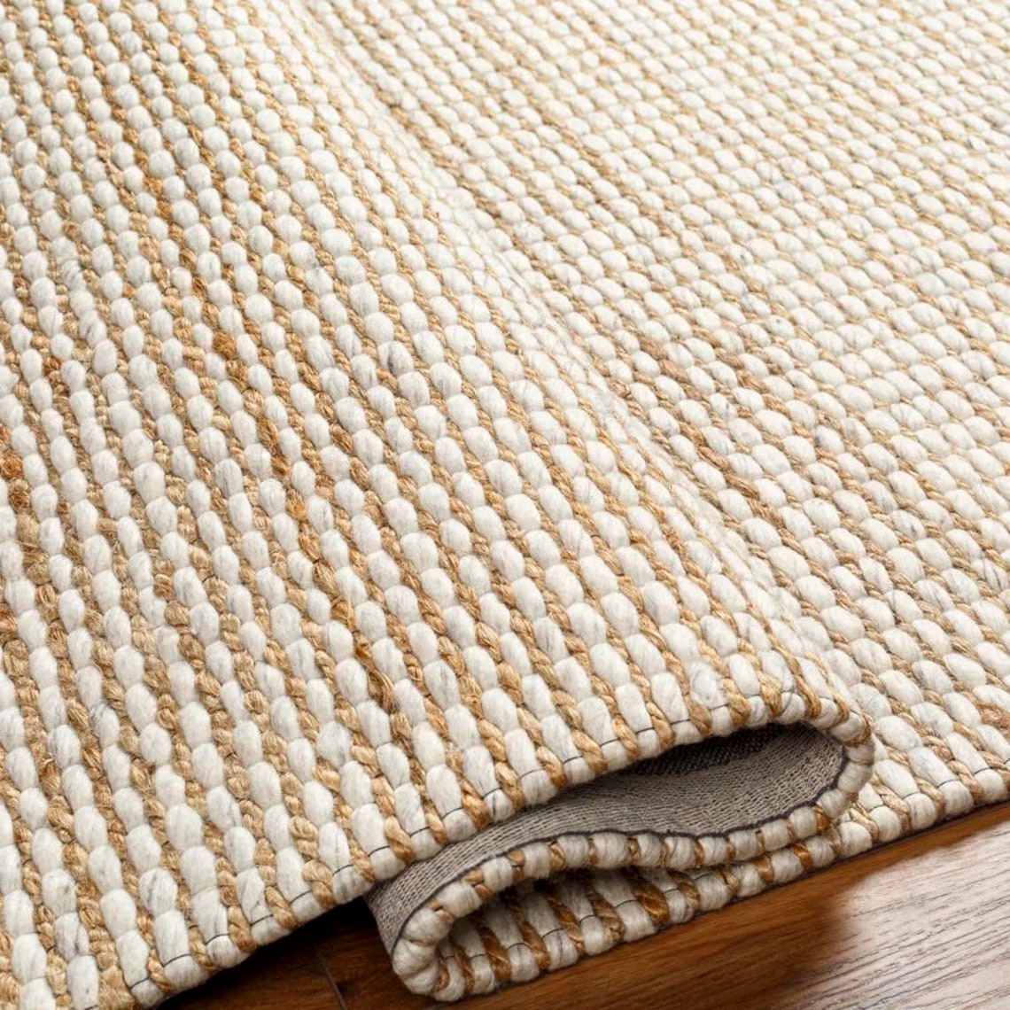 Very Chunky Rug Houseofdecor - Hand-woven Chunky Wool and Jute Rug, Ivory & Natural ...