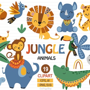 Dschungel Tiere Clipart, Safari Tiere SVG, Afrika Tiere PNG, Dschungel Baby shower, Tier Grafik, Elefant, Löwe, Waldtiere Clip art