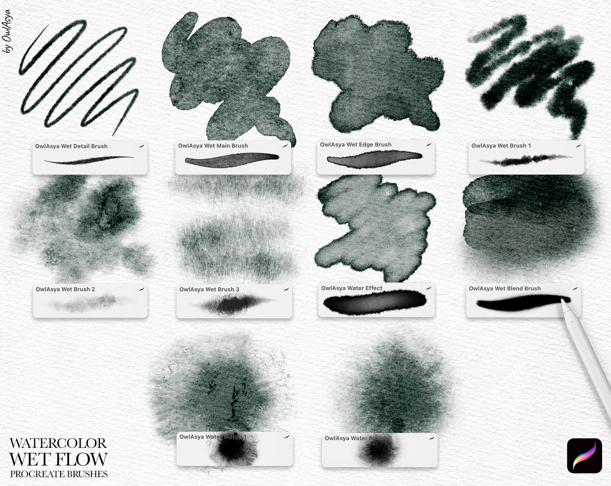 Wet Flow Watercolor Procreate Brushes, Wet on Wet, Painting Kit for ...