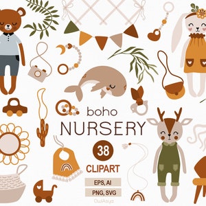 Clipart Boho, Animali Boho SVG, Clipart Baby Shower, Neonato Boho, Balena SVG, Giocattoli per bambini, Animali Boho PNG, Decorazioni per la cameretta del bambino