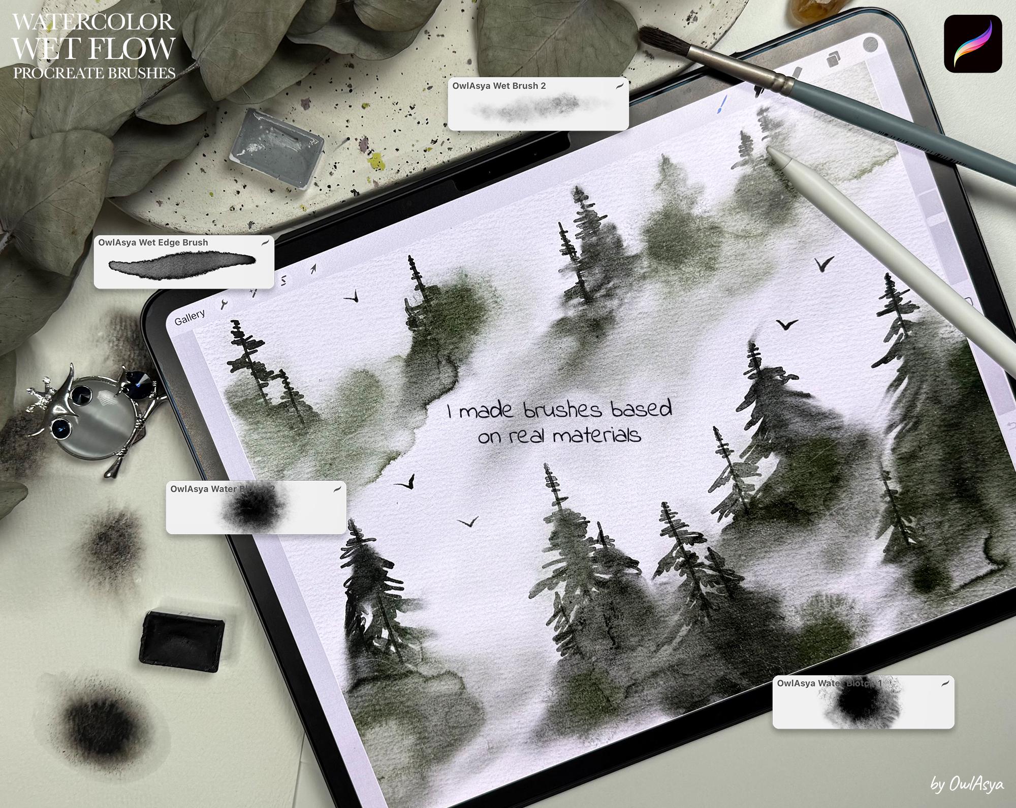 Wet Flow Watercolor Procreate Brushes, Wet on Wet, Painting Kit for ...
