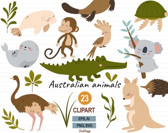 Animales australianos SVG, Imágenes Prediseñadas de animales salvajes, Koala PNG, Imágenes Prediseñadas de canguro, Australia SVG, Vivero imprimible, Baby shower, Animales vectoriales