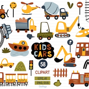 Auto SVG Bundle, Transport Clipart, LKW PNG, Baby Jungen Autos, Auto Clipart, Kinderzimmer Dekor, Baby druckbar, Kinder Auto, kommerzielle Nutzung