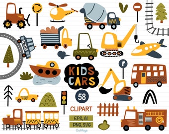 Pacote SVG de carro, clipart de transporte, caminhão PNG, carros de meninos, clipart de automóveis, decoração de berçário, impressão de bebê, carro infantil, uso comercial