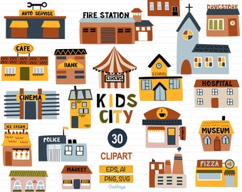 City Building SVG, Houses clipart, Fabric svg files, Home clipart PNG, Nursery decor, Town clipart, Vector houses, Commercial Use