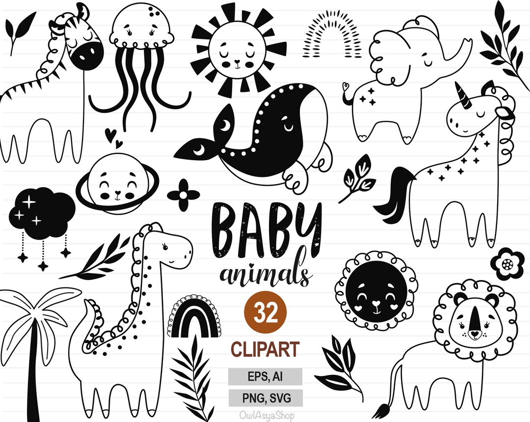 Black Animals Svg Boho Animals Clipart Baby Animals Png Etsy