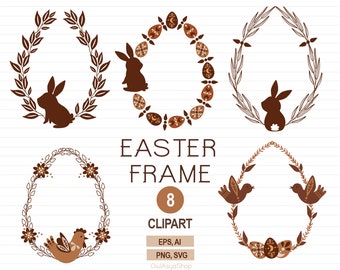 Easter frame svg, Boho easter clipart, Easter bunny svg, Boho frame clipart, Boho bunny, Easter egg svg, Wreath frame png, Commercial use