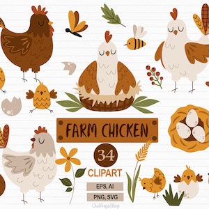 Bauernhof Huhn svg, Ostern Clipart, niedliches Küken PNG, Hahn svg, Boho Huhn, Ostern Bundle, Ei Clipart, kommerzielle Nutzung