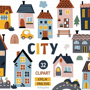 City houses svg, Houses clipart, Car svg files, Home clipart png Nursery decor Town clipart Transportation svg Vector houses Commercial Use
