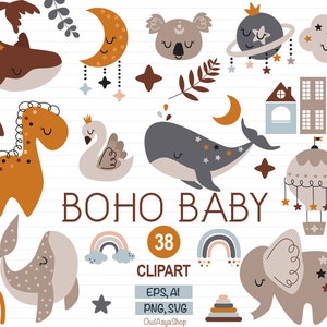 Boho Clipart Boho Baby svg Boho Clipart Set Mond svg Regenbogen svg Mond Clipart Baby Shower Boho Tiere svg Kommerzielle Nutzung