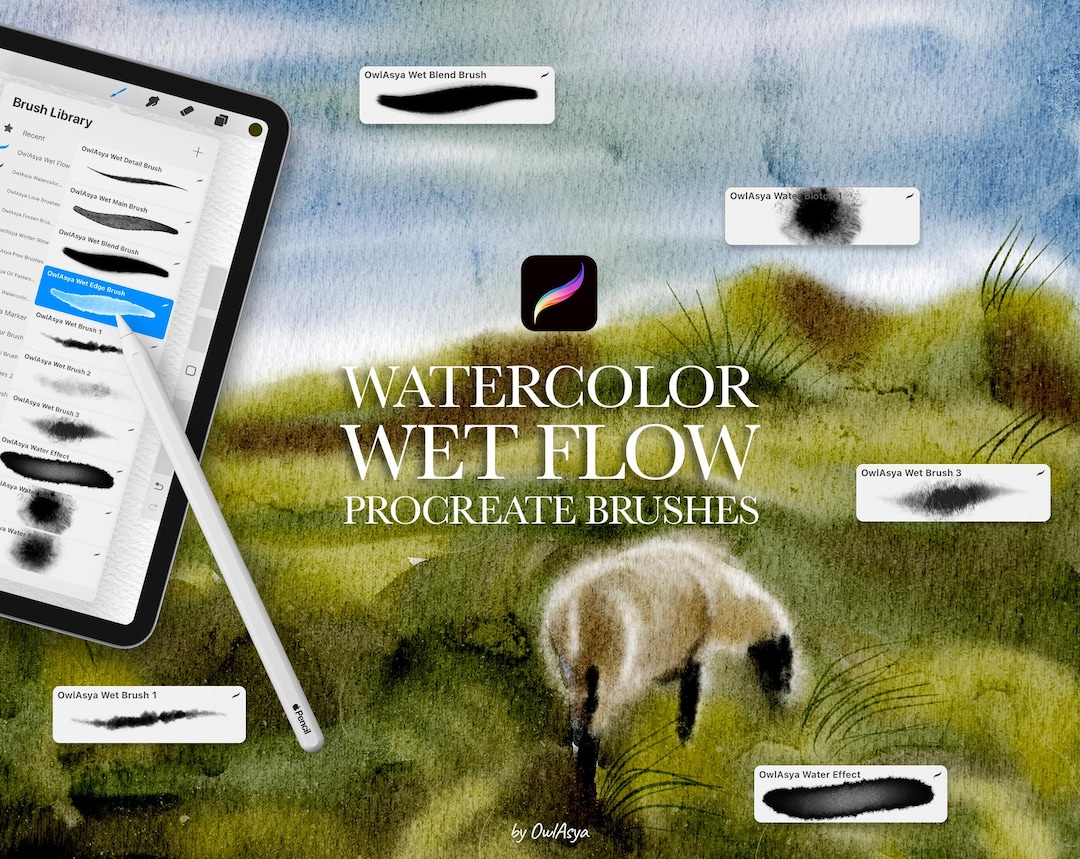 Wet Flow Watercolor Procreate Brushes, Wet on Wet, Painting Kit for ...