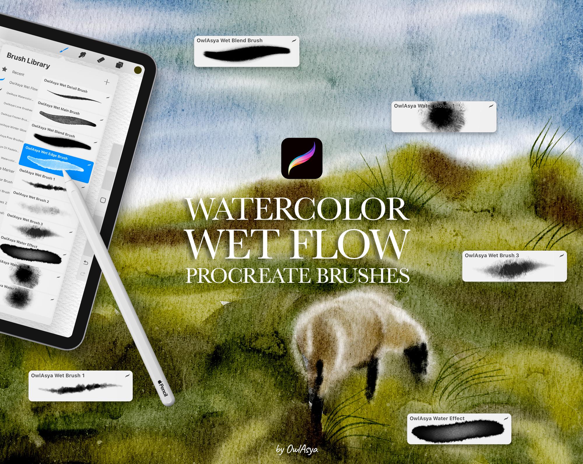 Wet Flow Watercolor Procreate Brushes, Wet on Wet, Painting Kit for ...