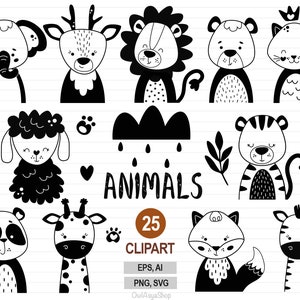 Animals clipart, Black animal svg, Scandinavian animals, Baby animals svg, Lion, Giraffe,  Koala, Animal head clipart, Commercial use