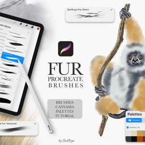 ファー Procreate ブラシ、水彩ブラシ、Procreate 用ペイントキット、iPad ブラシ、Procreate 用水彩キャンバス、デジタルダウンロード