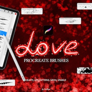 Love Procreate Brushes, Valentine Painting Kit, Lettering Brushes, Sparkle Heart Brushes, Heart Pattern Brush, Neon Brush, Hearts Texture