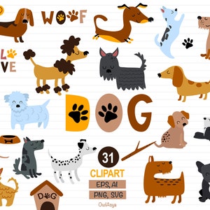Hond clipart, hond SVG, dierlijke huisdieren clipart, kleine rassen, vector puppy SVG, terriër, poddle, digitale png, teckel, bulldog, commercieel gebruik