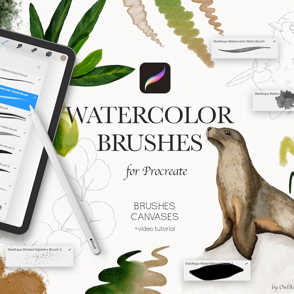 Watercolor Brushes for Procreate, Painting Kit for Procreate, Watercolor Brushes, iPad Brushes, Watercolor Paper for Procreate