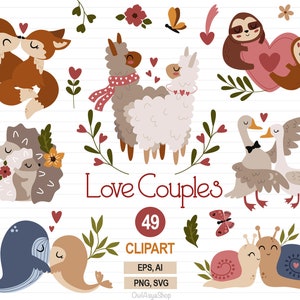 Valentinstag Tiere Clipart, Liebespaar Tiere SVG, Waldtiere, Boho Liebe PNG, Boho Tiere lieben, modernes Baby-Set, kommerzielle Nutzung