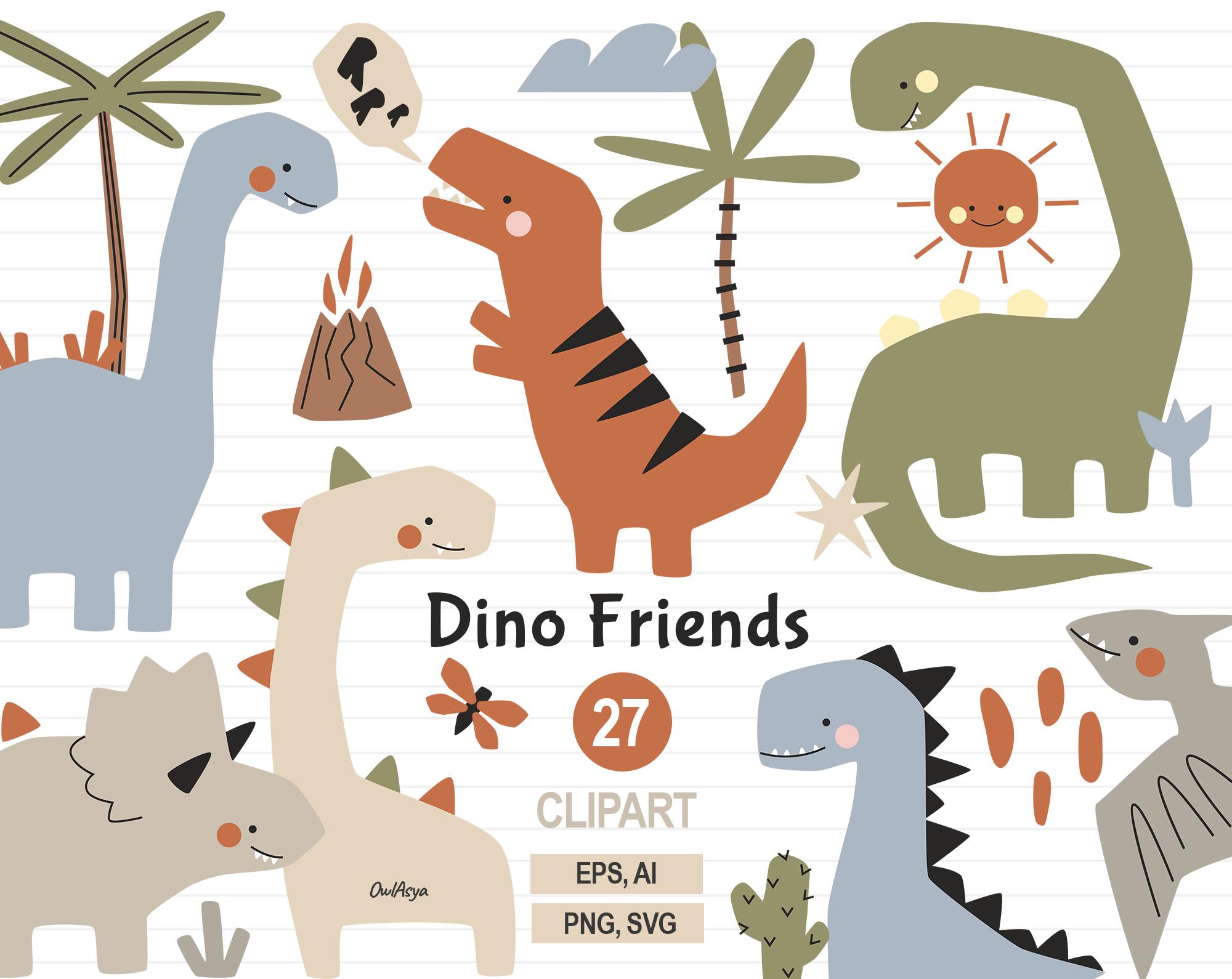 Hand Drawn Dinosaurs Clipart, Cute Dino Animals SVG, Little Animals SVG ...