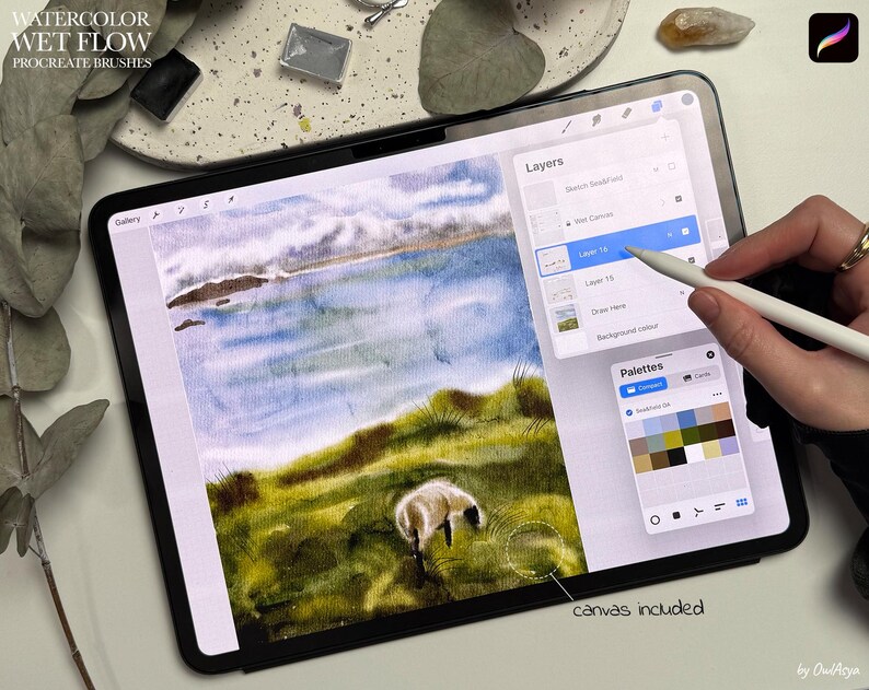 Wet Flow Watercolor Procreate Brushes, Wet on Wet, Painting Kit for ...