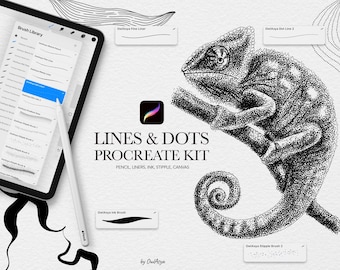 Line and Dots Procreate Brushes, Inking and Stipple Brushes, Lineart Procreate, Painting Kit for Procreate, Fine Liner, Sketch Paper Canvas