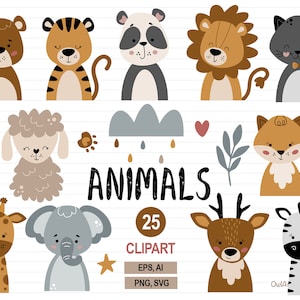 Dieren svg, Boho dieren clipart, Boho baby svg, Leeuw svg, Hert, Kat svg, Zoo clipart, Panda, Vos, Kwekerij afdrukbaar, Commercieel gebruik