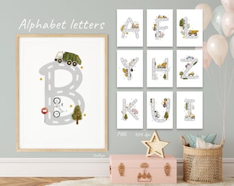 Transport Alphabet Letters, Vehicles ABC Print, Classroom Print, Kids Educational Letter, Nursery Decor, Learning Poster, DIGITAL DOWNLOAD