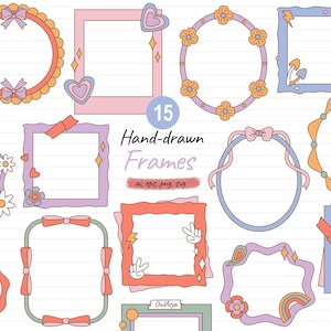Frames clipart SVG, groovy doodle grens, polaroid fotolijstjes, eigenzinnigheid frame clipart, handgetekende frames, canvas DIY set, kinderen frame foto