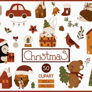 Animali invernali SVG, clipart natalizie, inverno Boho, animali del bosco PNG, Capodanno, clipart natalizie, set scandinavo, clipart natalizie