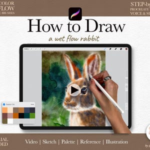 Procreate Tutorial Realistic Watercolor Rabbit – Step-by-Step Video with Voiceover, Sketch & Color Palette Included, Wet on wet Course