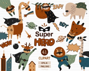 Superhero Animals SVG, Super heroes clipart, Birthday Party DIY, Super hero Cat PNG, Animals Illustration, Hero Birthday, Commercial use