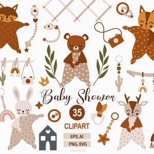 Boho Baby SVG, Boho Clipart, Set di Boho Clipart, Neonato PNG, Clipart di giocattoli per bambini, Baby Shower, Animali Boho svg, Uso commerciale