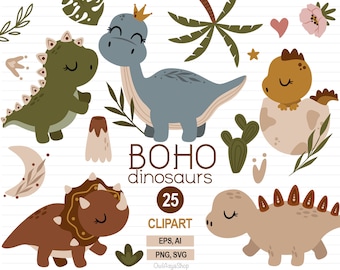 Boho dinosaur SVG, Dino clipart, Boho baby Dino svg, Boho clipart set, Moon svg, Baby shower, Bohemian animals svg, Commercial use