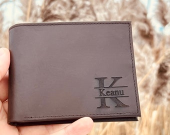 Personalized Leather Mens Wallet,Custom Father's Day Wallet for Men,Leather Wallet For Boyfriend,Handwriting Gift For Him,Engraved Wallet