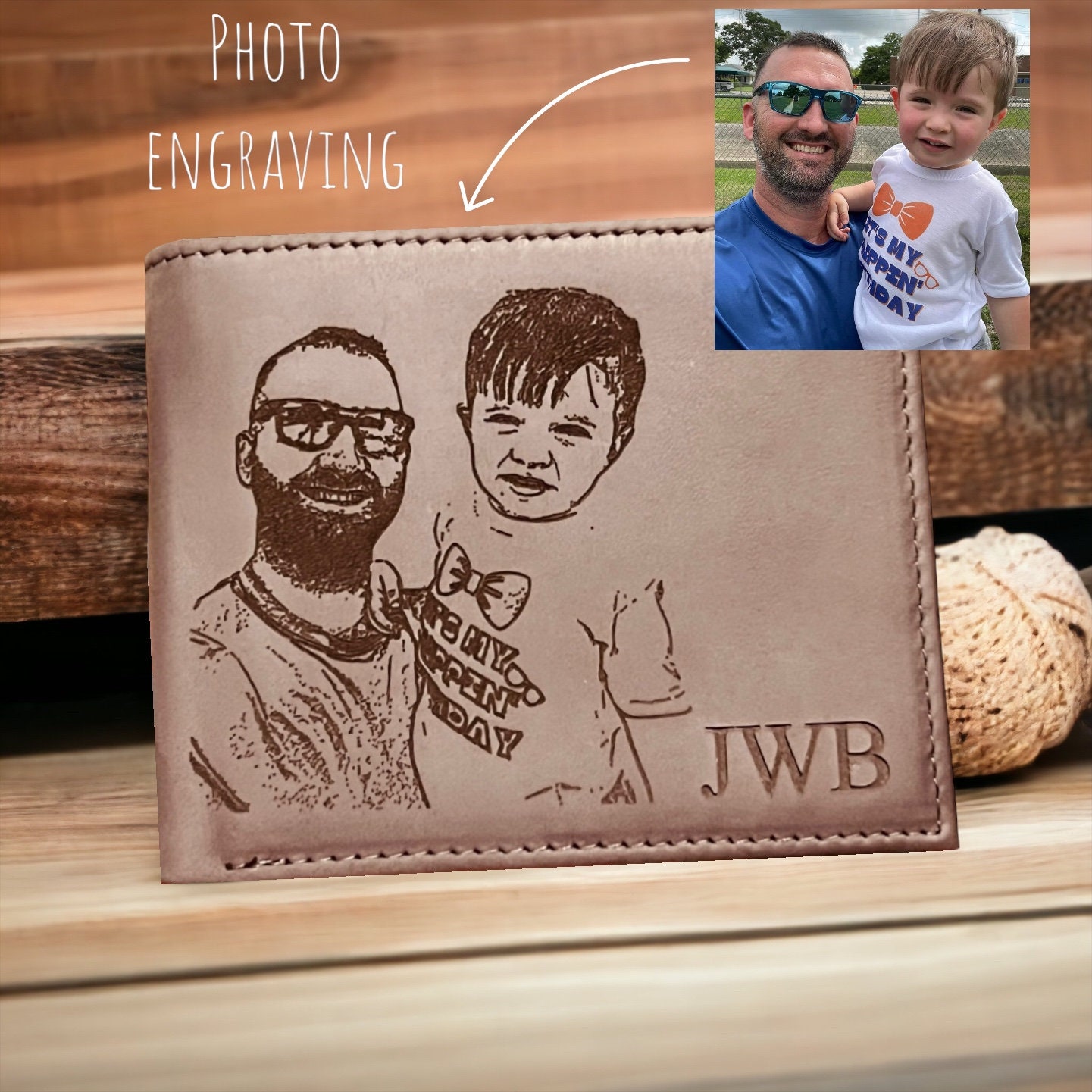 Discover Personalized Mens Wallet, Custom Engraved Picture and Text Real Leather Wallet, Memory Anniversary Gifts