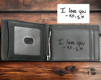 Custom Leather Men's Minimalist Wallet, Personalized Handwriting Slim Wallet,Gift For Dad/ Him/Husband/Boyfriend/Son/Anniversary/Fathers Day