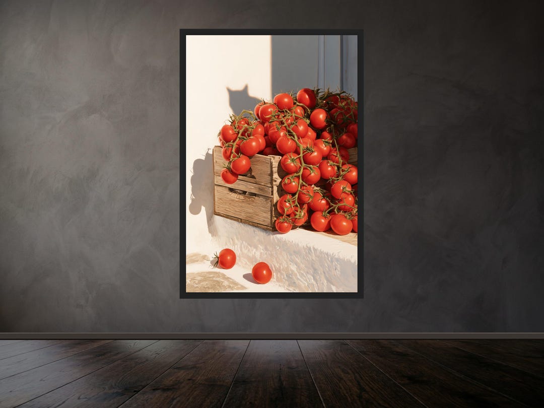 Tomato Crate Painting, Cat Shadow on a Sunlit Wall, Mediterranean ...