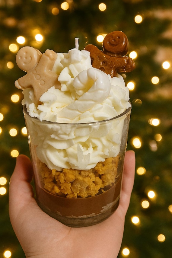 Gingerbread Dessert Candle | Whipped Soy Wax Candle with Gingerbread Men | Holiday Bakery Candle | Christmas Gift | Hand-Poured