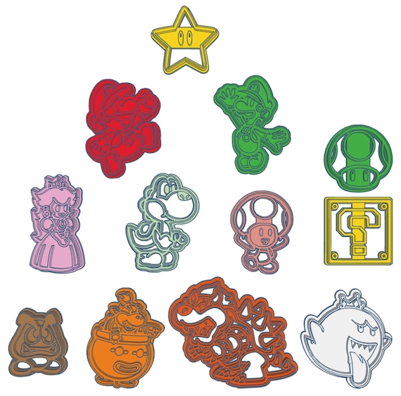 Super Mario Set of 7 Cookie Cutters, Yoshi, Princess Peach, Luigi, Toad